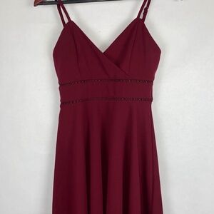 Jun & Ivy Fit and Flare Burgundy Wine Cutout V-Neck Mini Dress size Medium